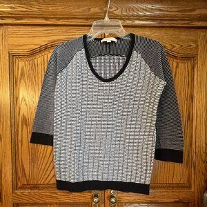 Loft Women's Medium 100% Cotton 3/4 Sleeve Black and White Sweater